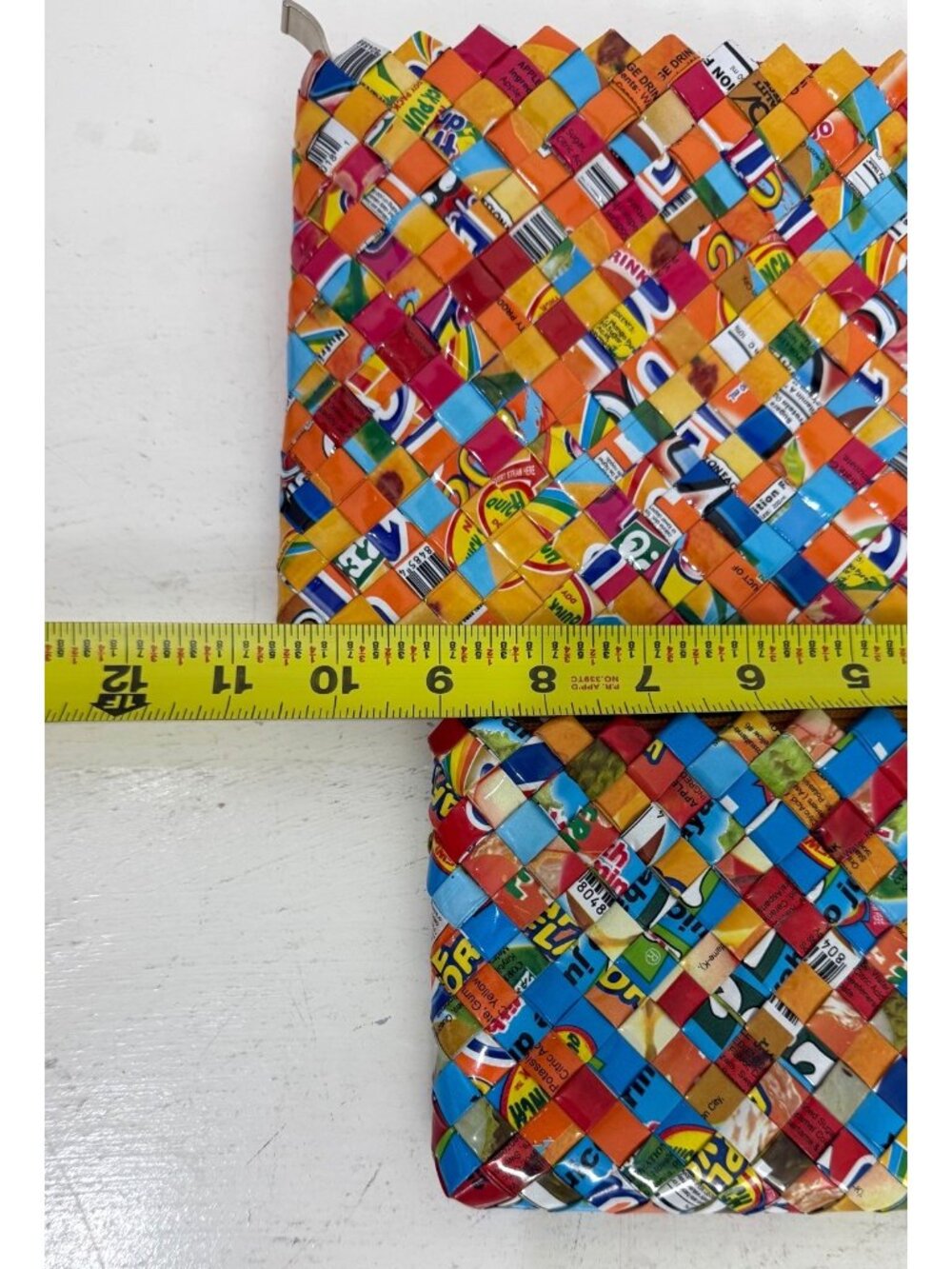 Handwoven Colorful Recycled Candy Wrapper Zipper Pouches Set Of 2 9x4.5" 10.5x7" - Picture 4 of 8
